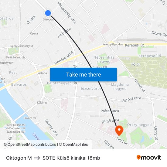 Oktogon M to SOTE Külső klinikai tömb map