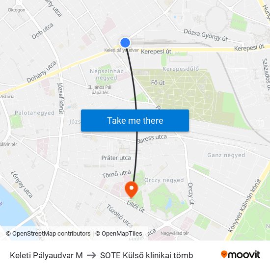 Keleti Pályaudvar M to SOTE Külső klinikai tömb map