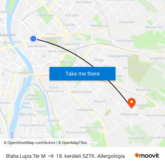 Blaha Lujza Tér M to 18. kerületi SZTK.-Allergológia map