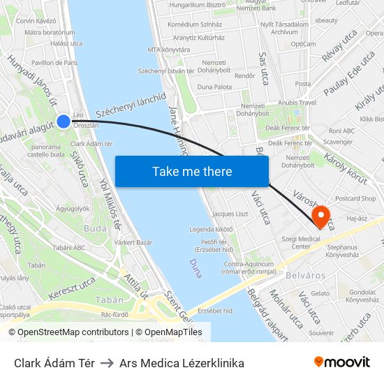 Clark Ádám Tér to Ars Medica Lézerklinika map