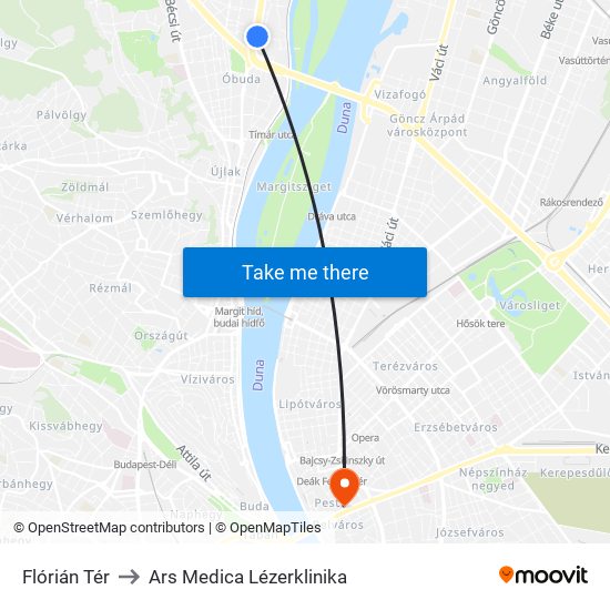 Flórián Tér to Ars Medica Lézerklinika map