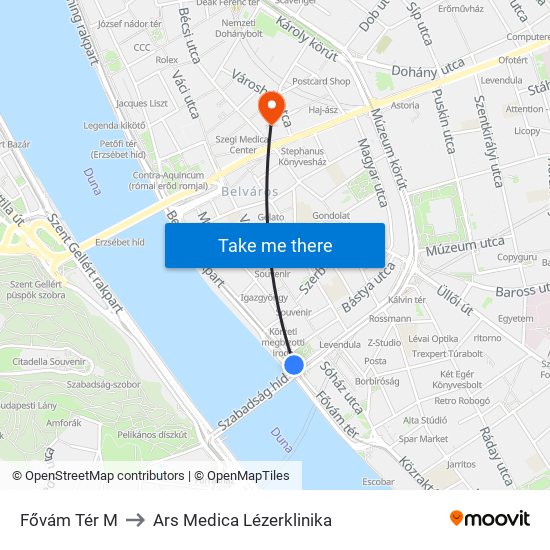 Fővám Tér M to Ars Medica Lézerklinika map