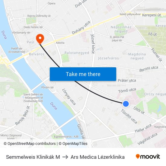 Semmelweis Klinikák M to Ars Medica Lézerklinika map