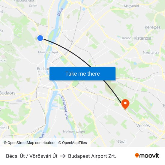 Bécsi Út / Vörösvári Út to Budapest Airport Zrt. map