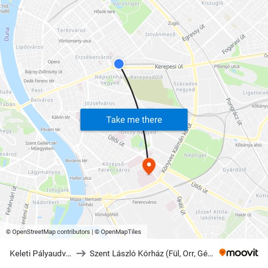 Keleti Pályaudvar M to Szent László Kórház (Fül, Orr, Gégészet) map