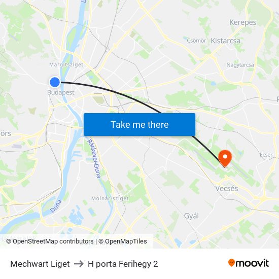 Mechwart Liget to H porta Ferihegy 2 map