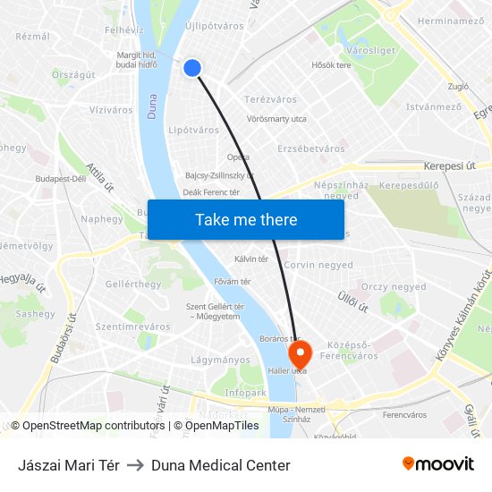 Jászai Mari Tér to Duna Medical Center map