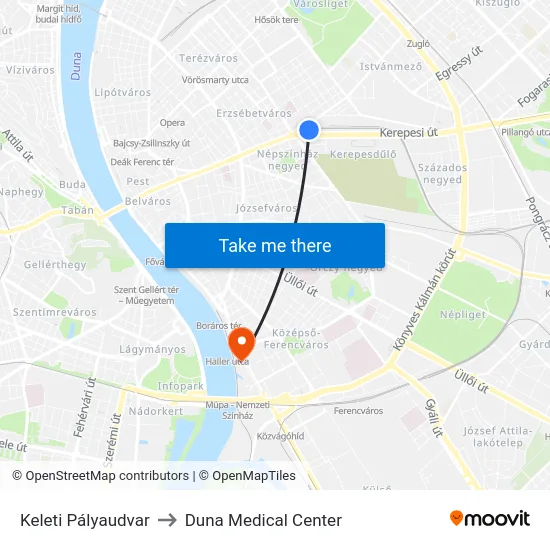 Keleti Pályaudvar to Duna Medical Center map