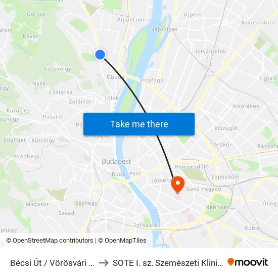 Bécsi Út / Vörösvári Út to SOTE I. sz. Szemészeti Klinika map