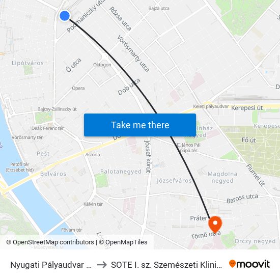 Nyugati Pályaudvar M to SOTE I. sz. Szemészeti Klinika map