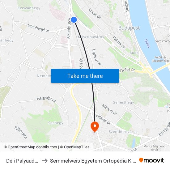 Déli Pályaudvar to Semmelweis Egyetem Ortopédia Klinika map