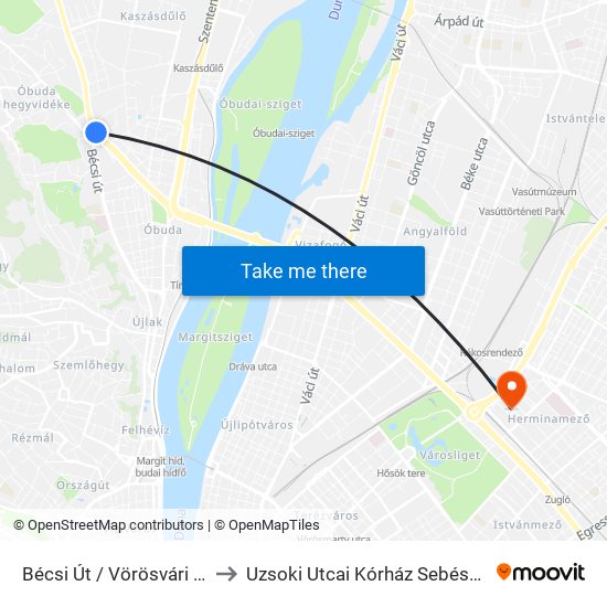 Bécsi Út / Vörösvári Út to Uzsoki Utcai Kórház Sebészet map