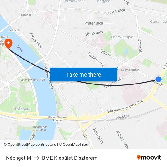 Népliget M to BME K épület Díszterem map