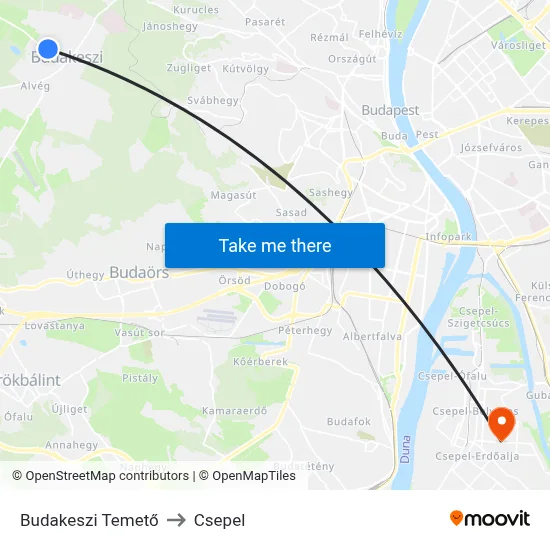 Budakeszi Temető to Csepel map