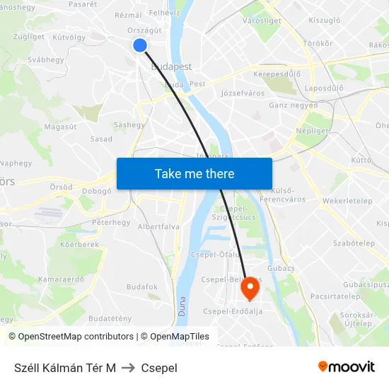 Széll Kálmán Tér M to Csepel map
