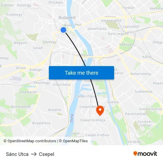 Sánc Utca to Csepel map