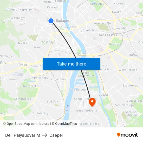 Déli Pályaudvar M to Csepel map