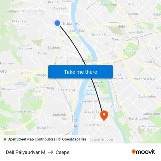 Déli Pályaudvar M to Csepel map