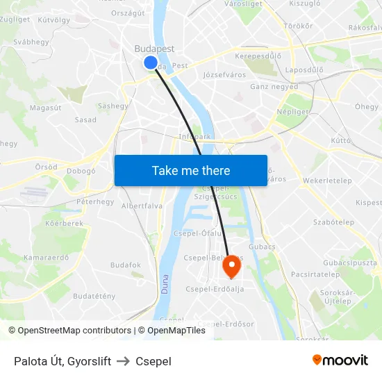 Palota Út, Gyorslift to Csepel map