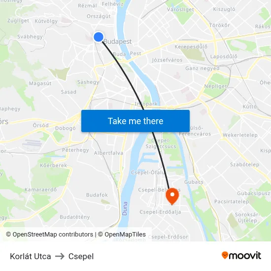 Korlát Utca to Csepel map