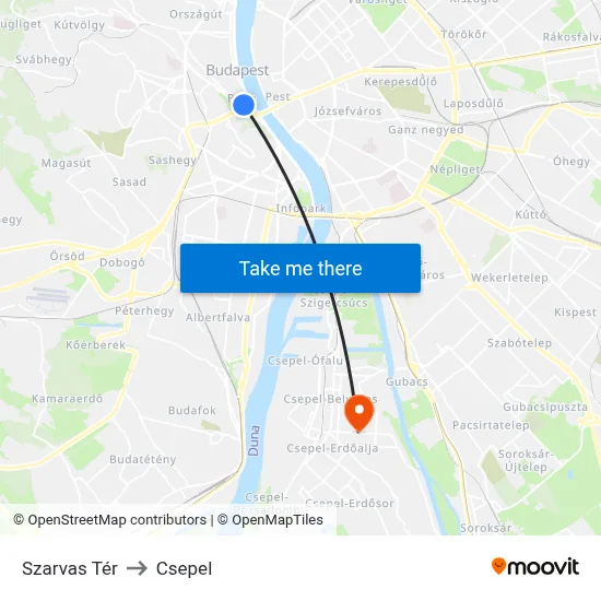 Szarvas Tér to Csepel map