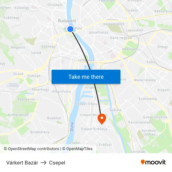 Várkert Bazár to Csepel map