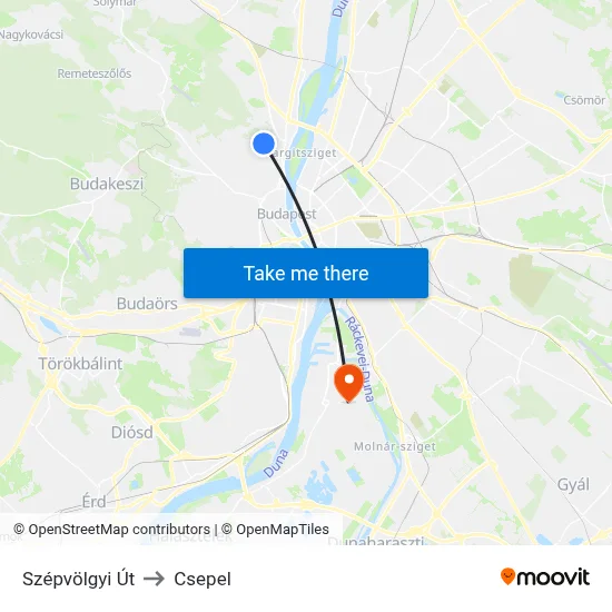 Szépvölgyi Út to Csepel map