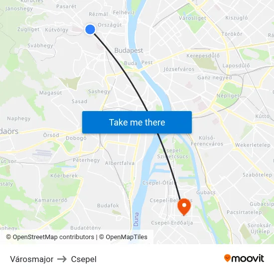 Városmajor to Csepel map