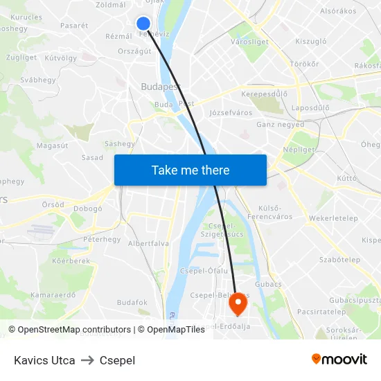 Kavics Utca to Csepel map