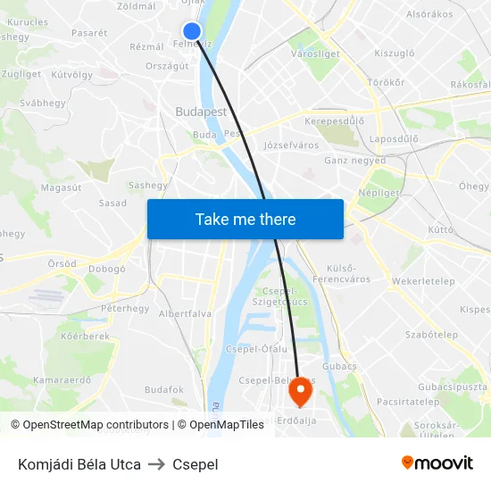 Komjádi Béla Utca to Csepel map