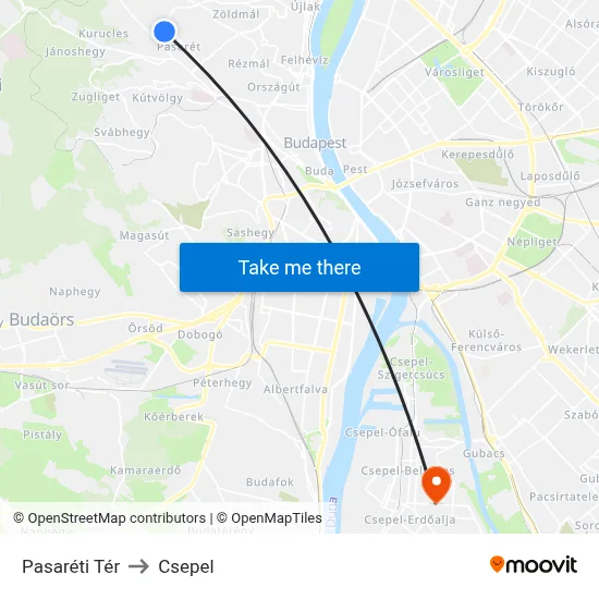 Pasaréti Tér to Csepel map