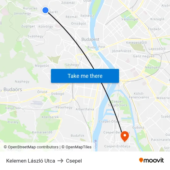 Kelemen László Utca to Csepel map