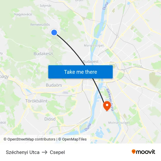 Széchenyi Utca to Csepel map