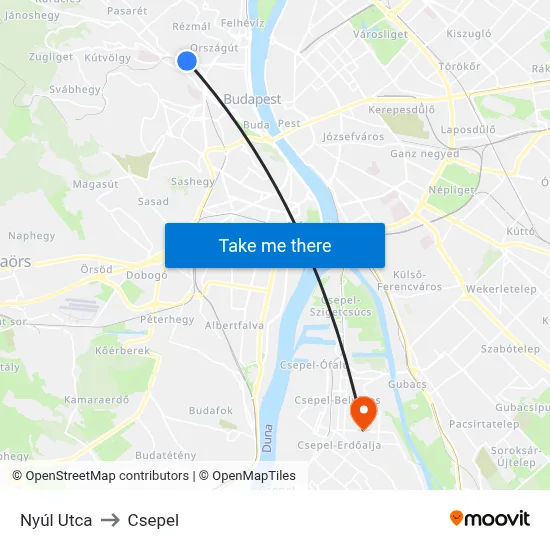 Nyúl Utca to Csepel map