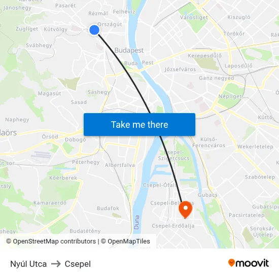 Nyúl Utca to Csepel map
