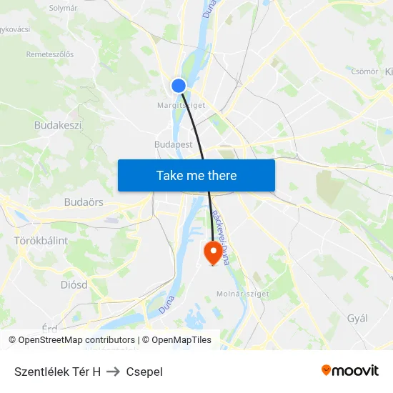 Szentlélek Tér H to Csepel map