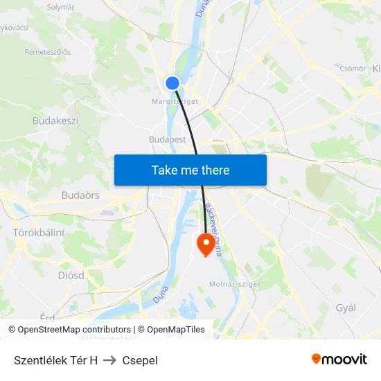 Szentlélek Tér H to Csepel map