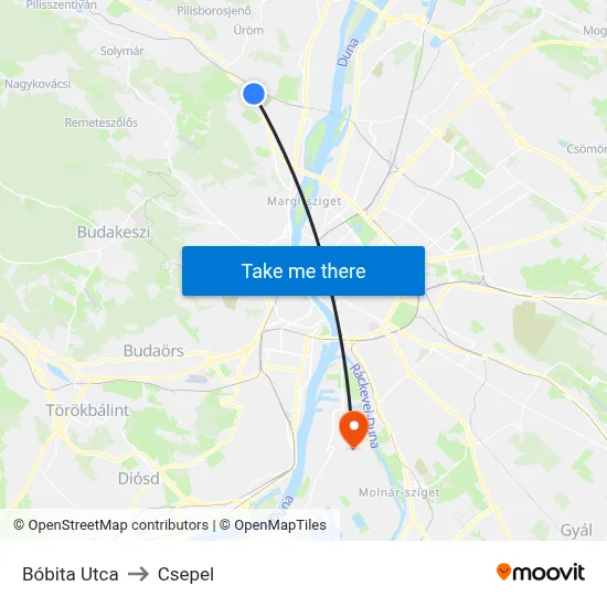 Bóbita Utca to Csepel map