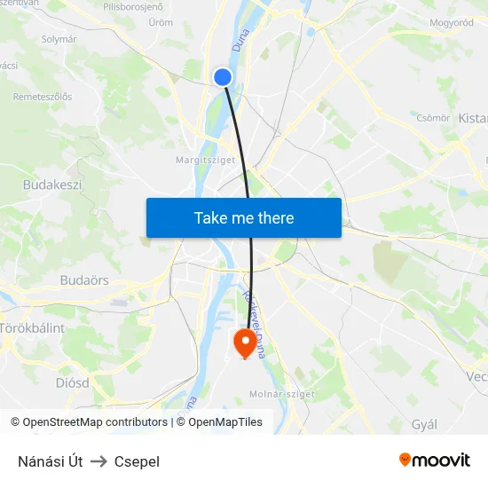 Nánási Út to Csepel map