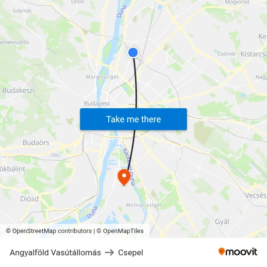 Angyalföld Vasútállomás to Csepel map