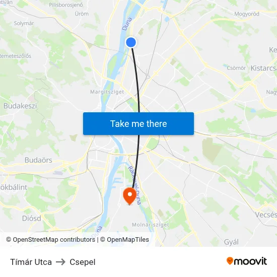 Tímár Utca to Csepel map