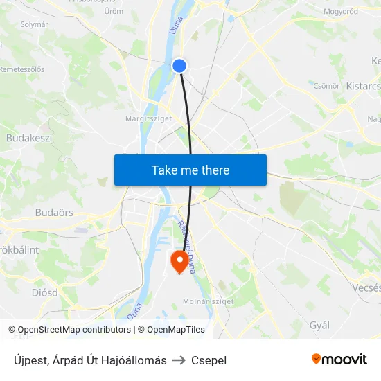 Újpest, Árpád Út Hajóállomás to Csepel map