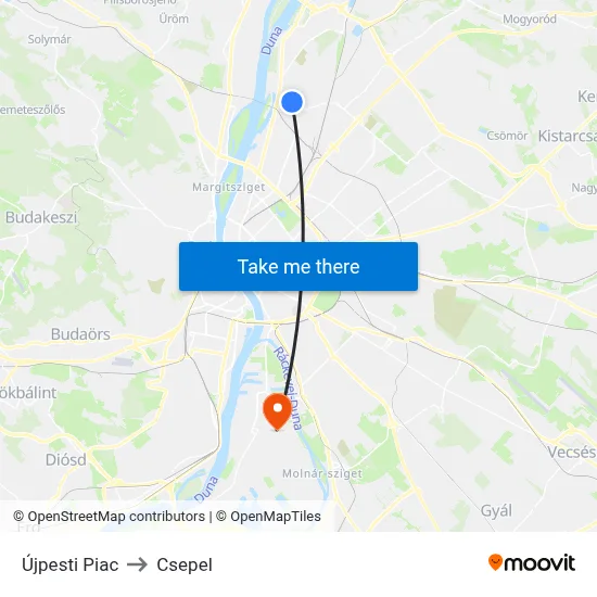 Újpesti Piac to Csepel map
