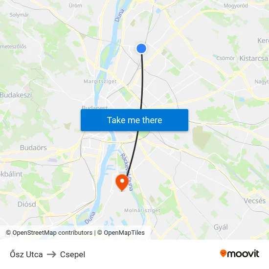 Ősz Utca to Csepel map