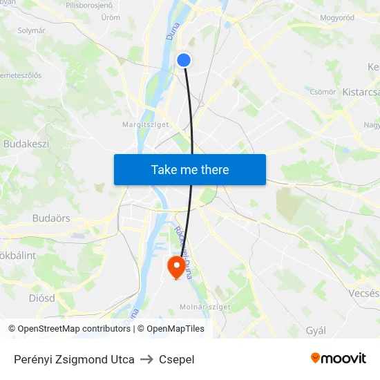Perényi Zsigmond Utca to Csepel map