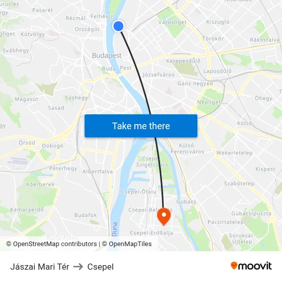 Jászai Mari Tér to Csepel map