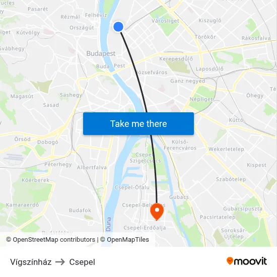 Vígszínház to Csepel map