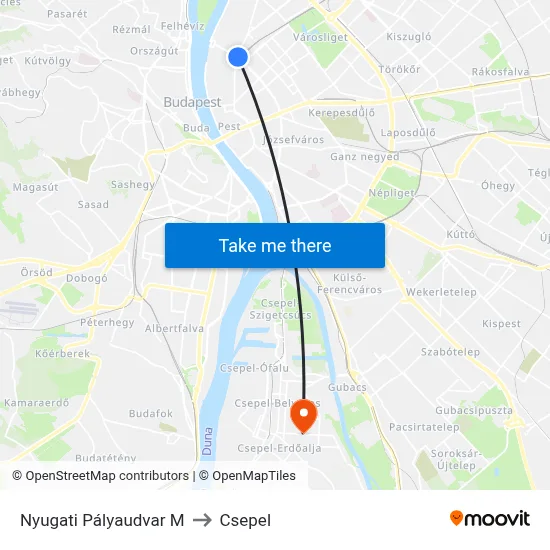 Nyugati Pályaudvar M to Csepel map