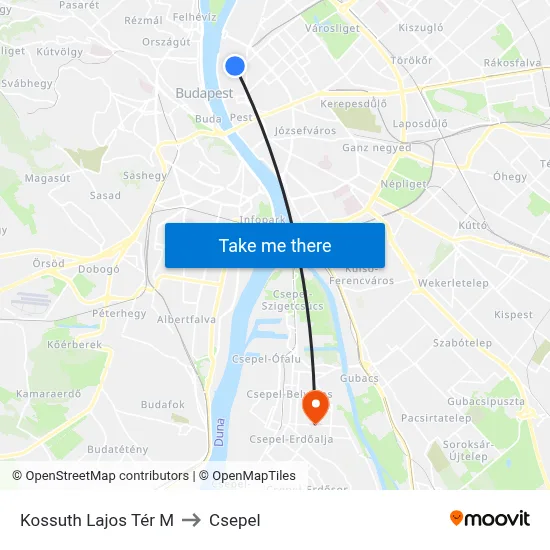 Kossuth Lajos Tér M to Csepel map