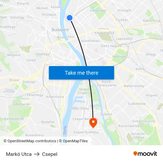 Markó Utca to Csepel map